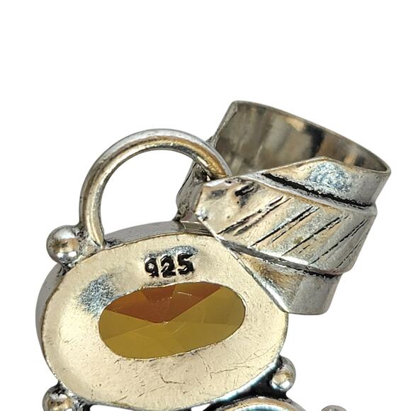 Dendritic Agate Pendant with Yellow Gems – Ornate Sterling Silver Necklace - Picture 8 of 10